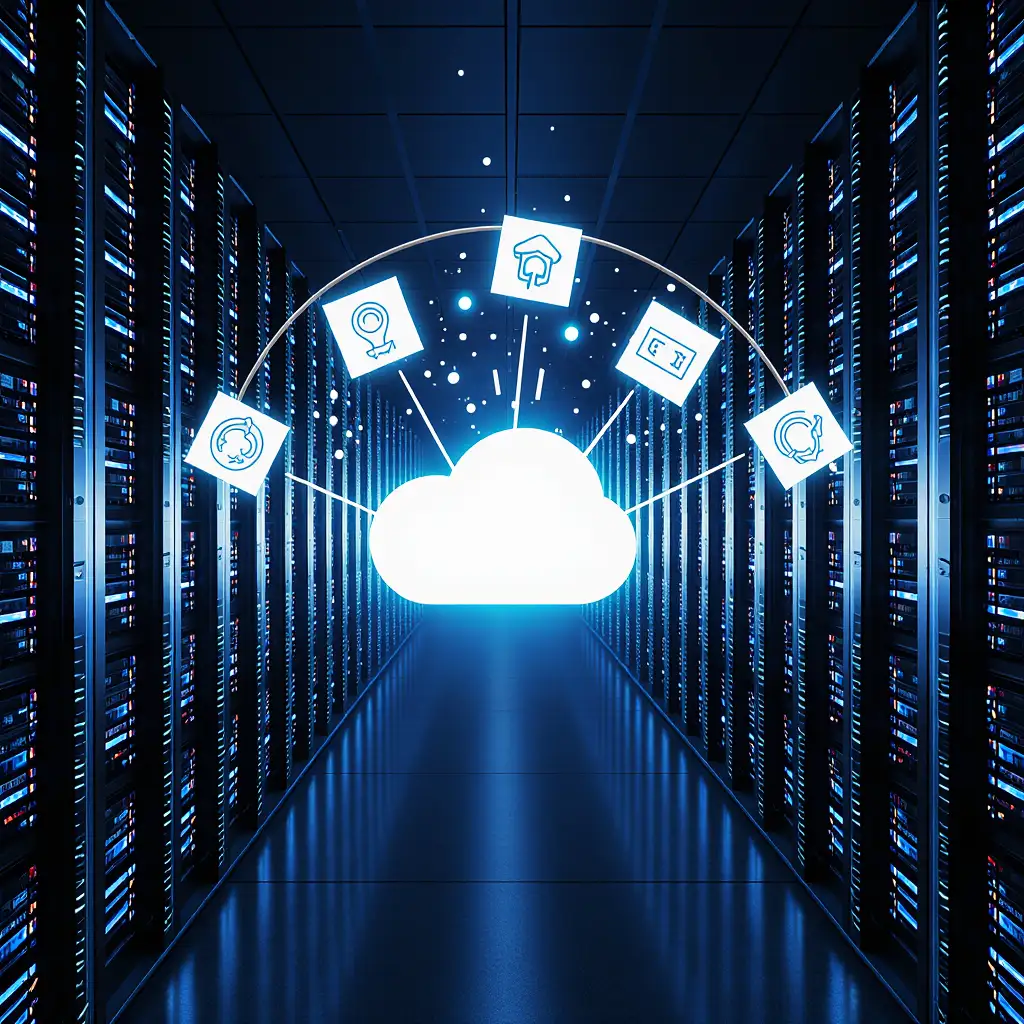 Sleek Server Room with Glowing Blue Lights