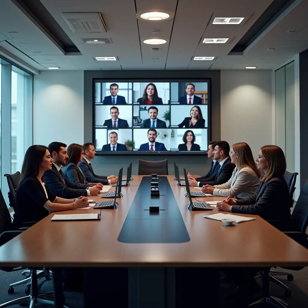 Corporate Boardroom on a Video Conferenc Meeting