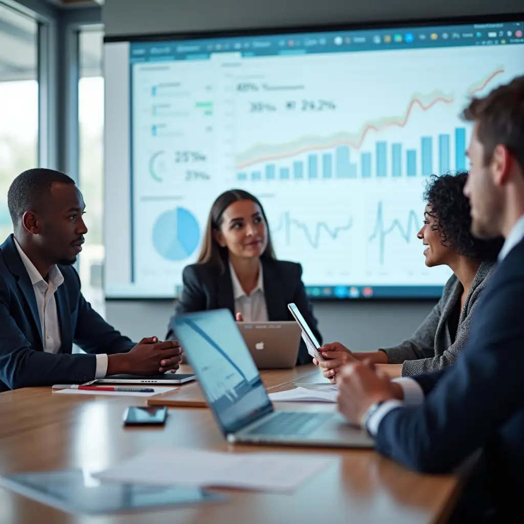 Business Professionals Reviewing Technology Stacks