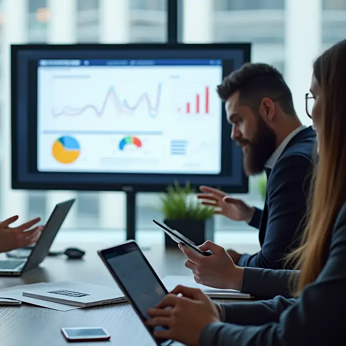 Business Professionals Reviewing Technology Stacks