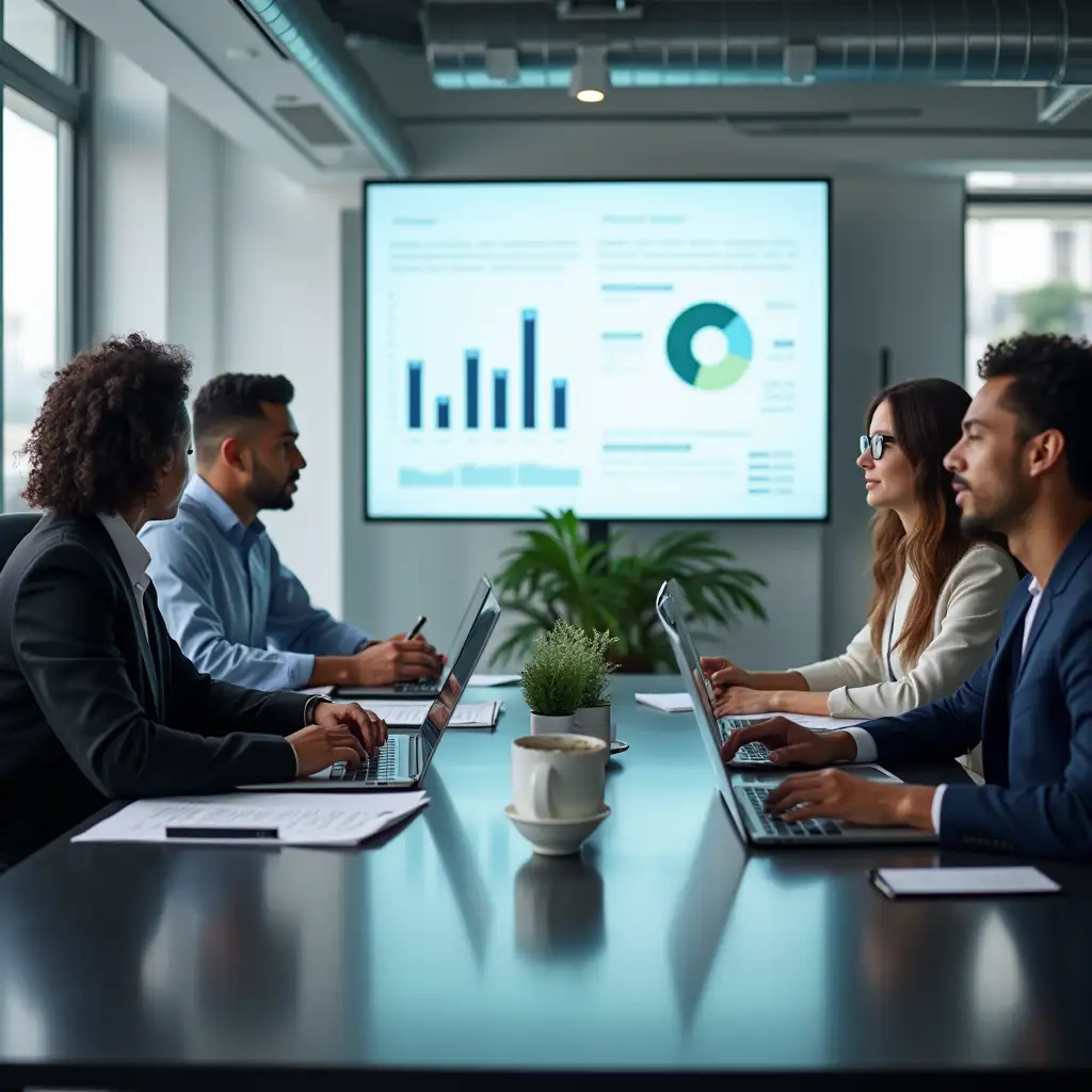 Business Professionals Reviewing Technology Stacks