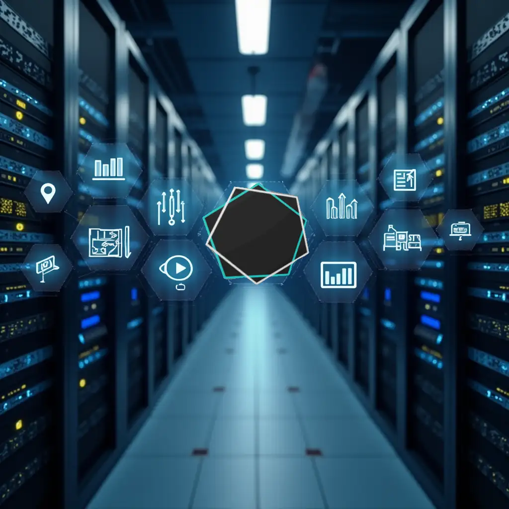 Enterprise IT Infrastructure Rows of Servers and Networking Equipment