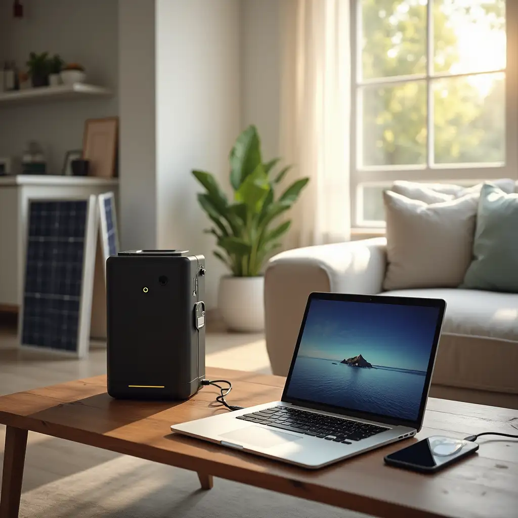 Portable Solar Power Station Powering a Laptop